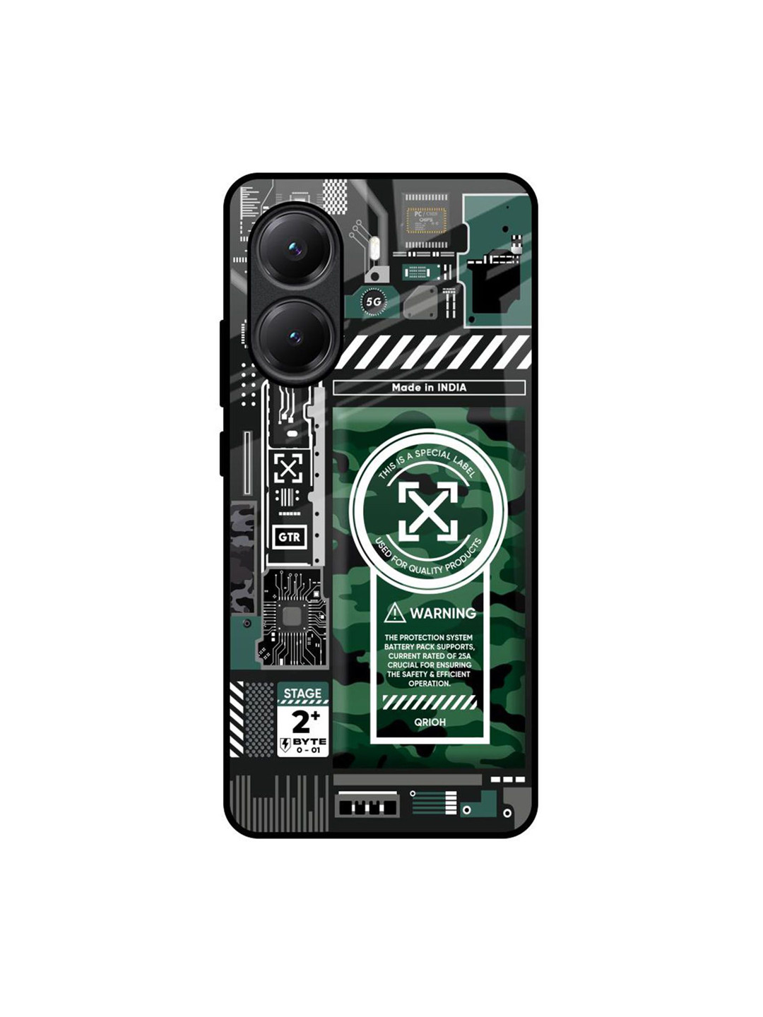 QRIOH Green Camo Circuit Poco X7 Pro 5G Impact Resistant Back Case