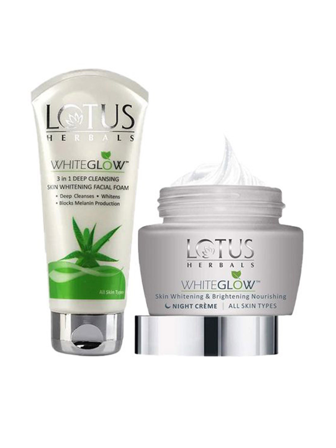 Lotus Herbals Set Of Whiteglow 3 In 1 Deep Facial Foam 100 g & Nourishing Night Cream 60 g