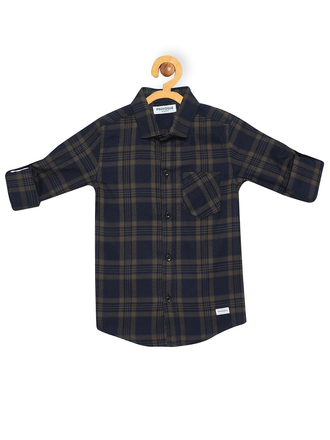 Provogue Boys Straight Slim Fit Tartan Checked Spread Collar Cotton Casual Shirt