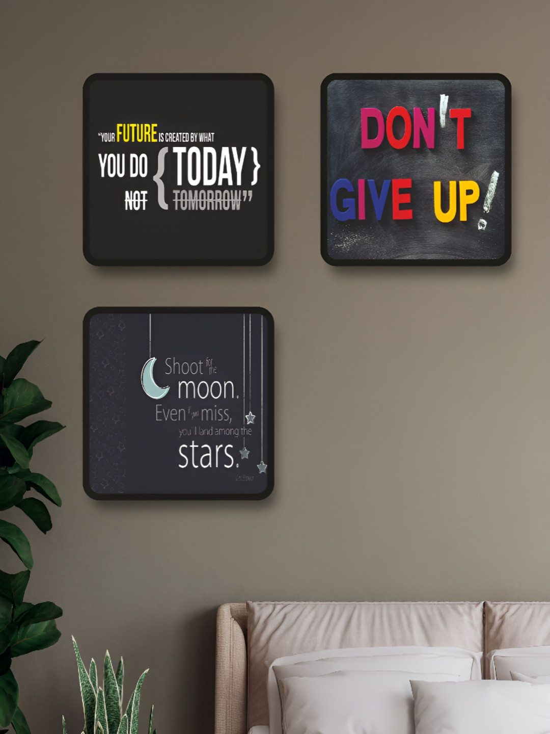 Aura Black & Red 3 Pieces Motivational Quotes Wooden Wall Art