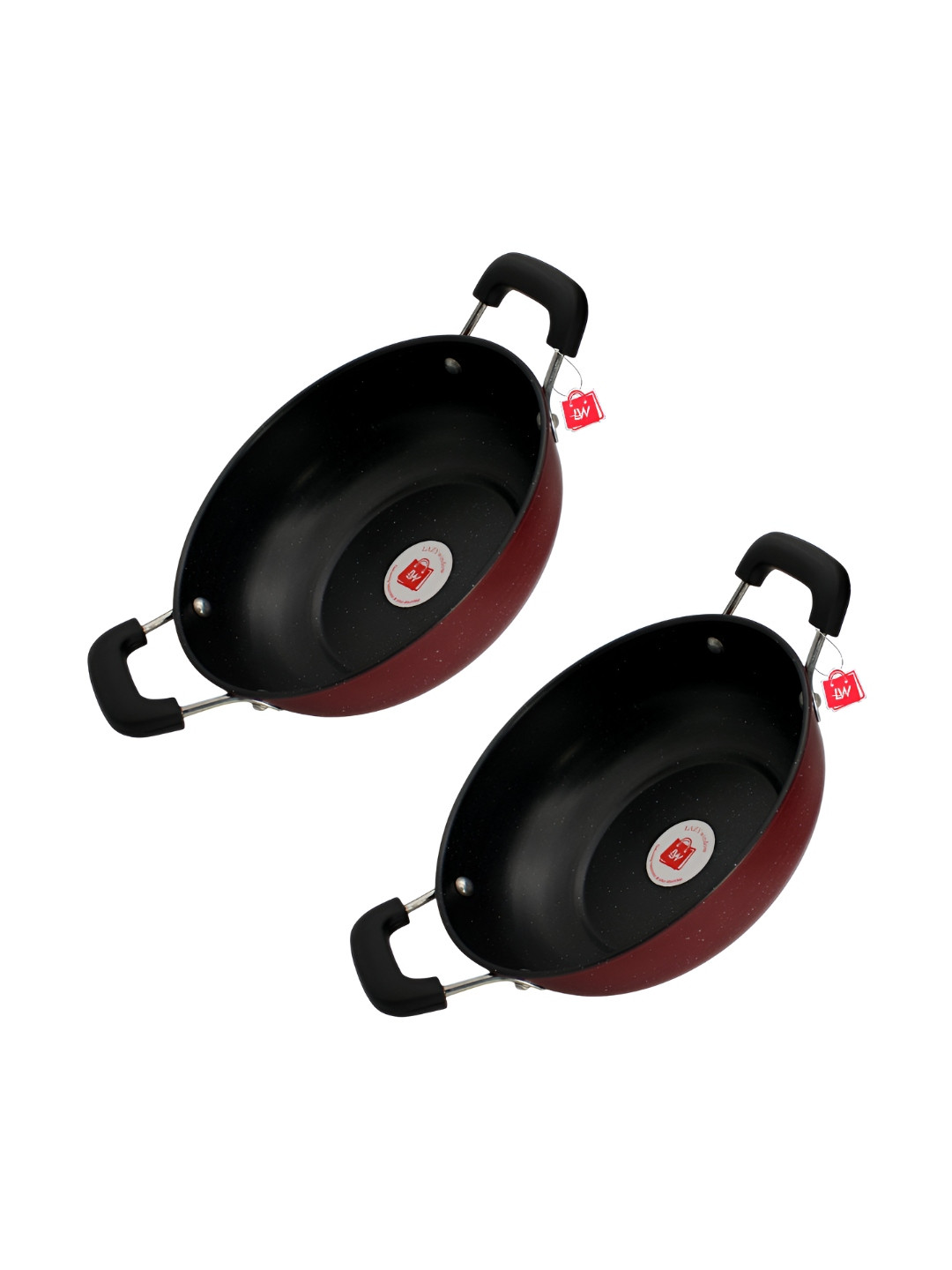 LAZYwindow Maroon & Black 2 Pieces Steel Dishwasher and Microwave Safe Kadhai