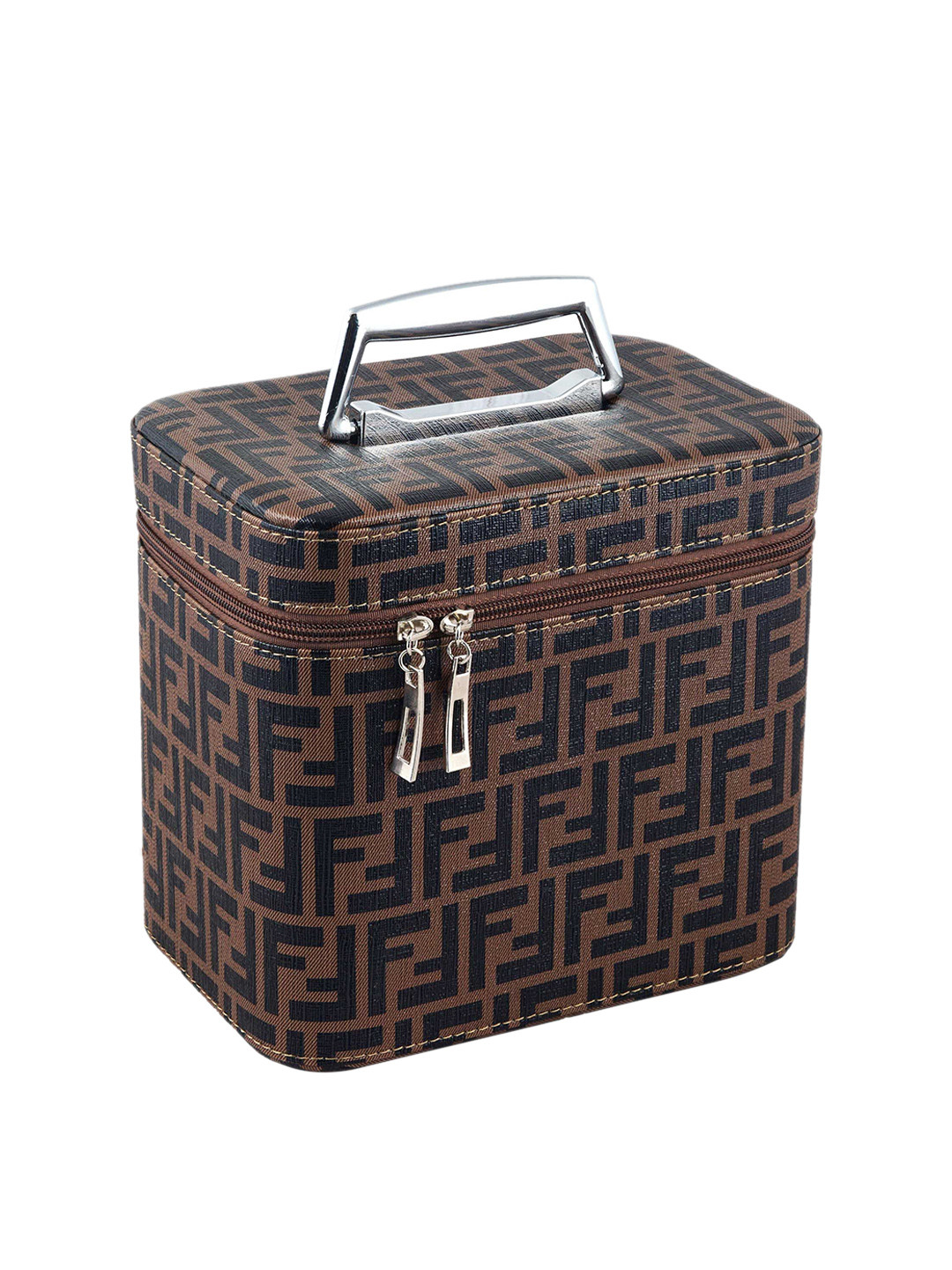 Cameleon Brown & Black Geometric Printed Makeup Organizer