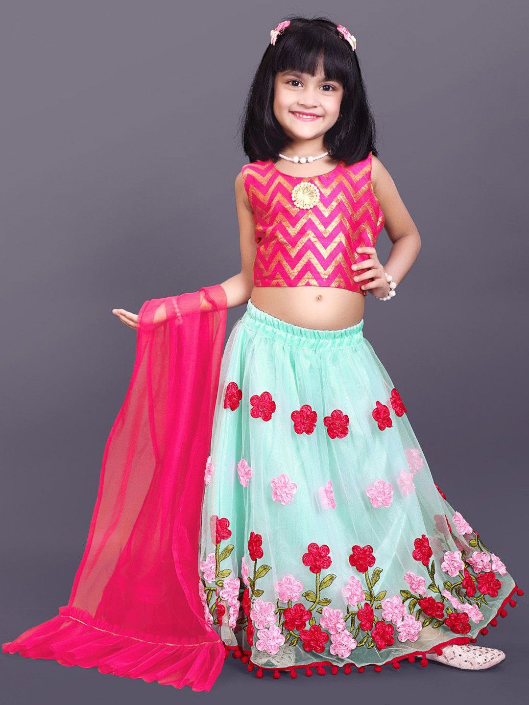 satyamfab Girls Patchwork Ready to Wear Lehenga & Blouse With Dupatta