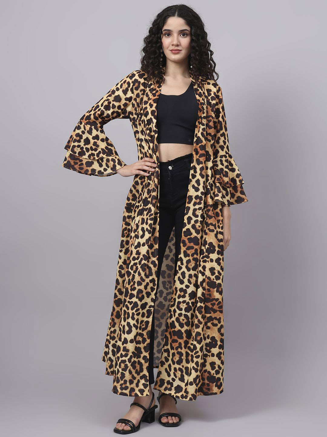 SUFIZA LIFESTYLE Leopard Print Longline Shrug