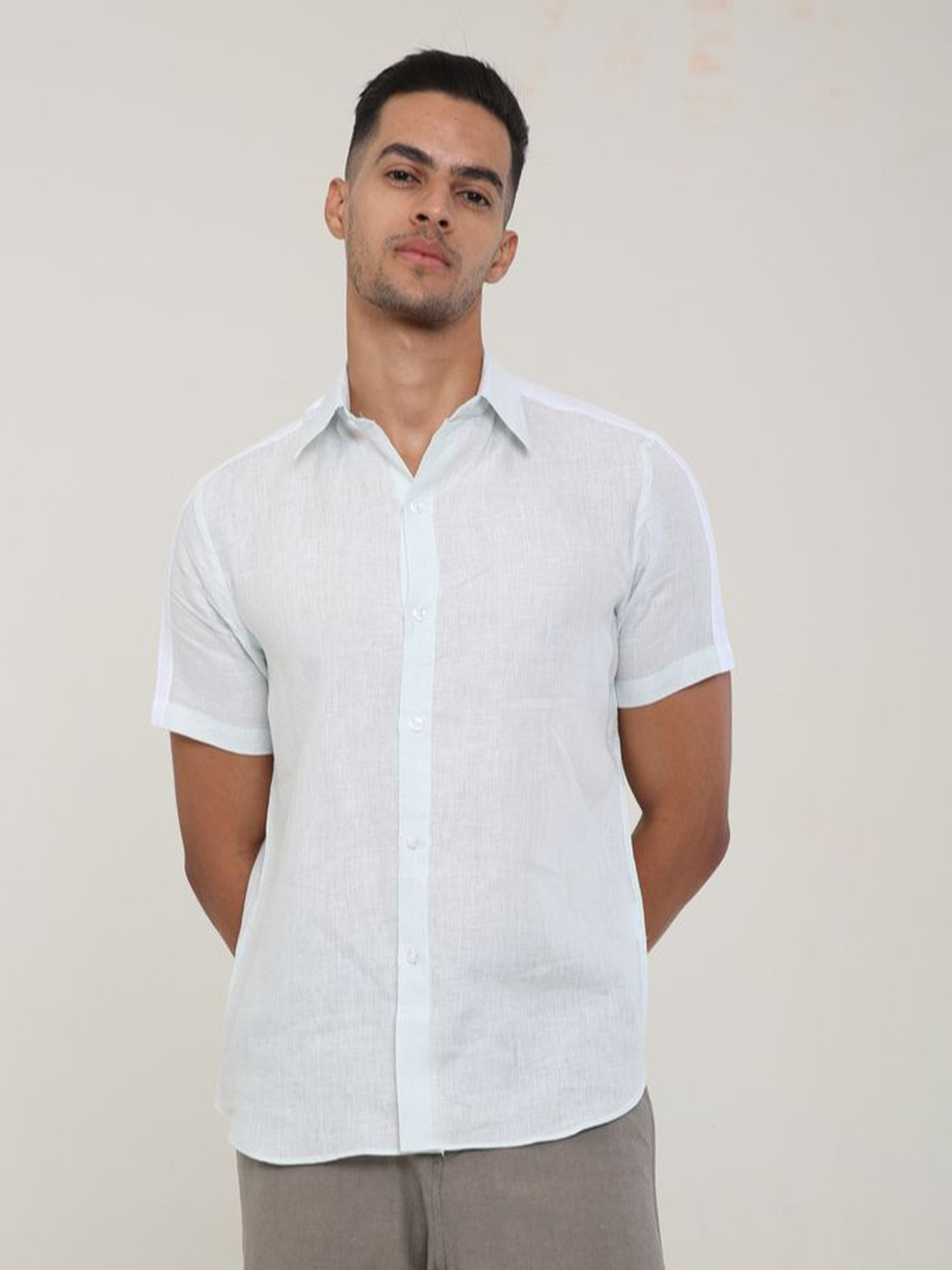 Style Matters Men Standard Fit Solid Spread Collar Linen Casual Shirt