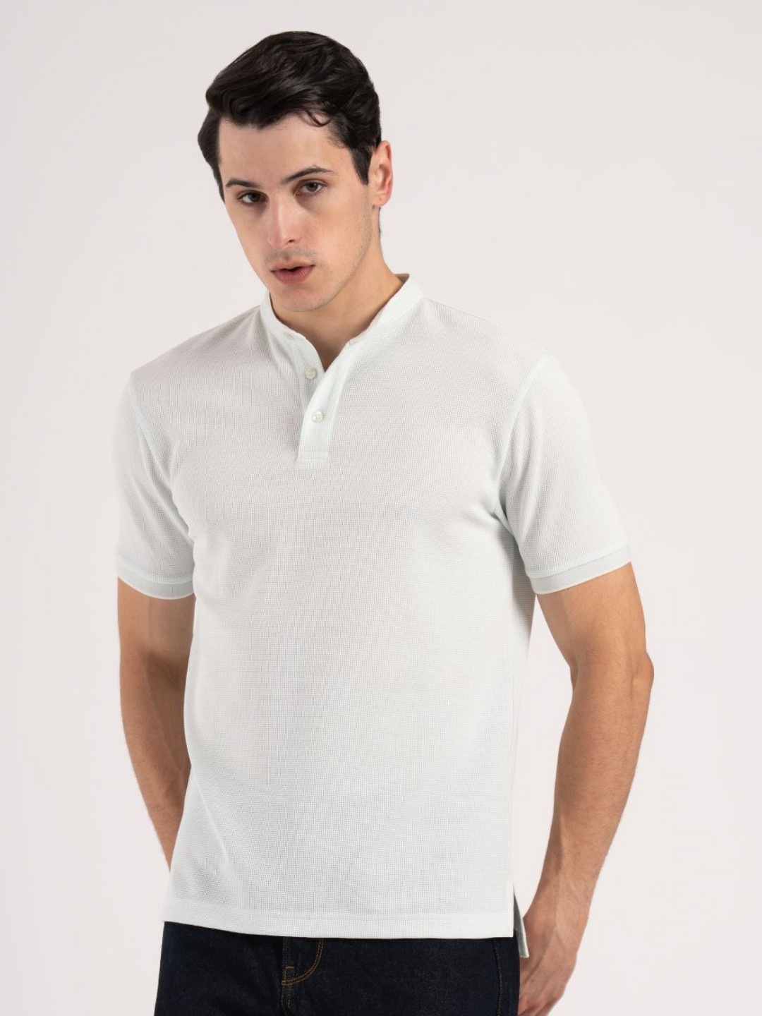 Red Tape Men Self Design Henley Neck T-shirt
