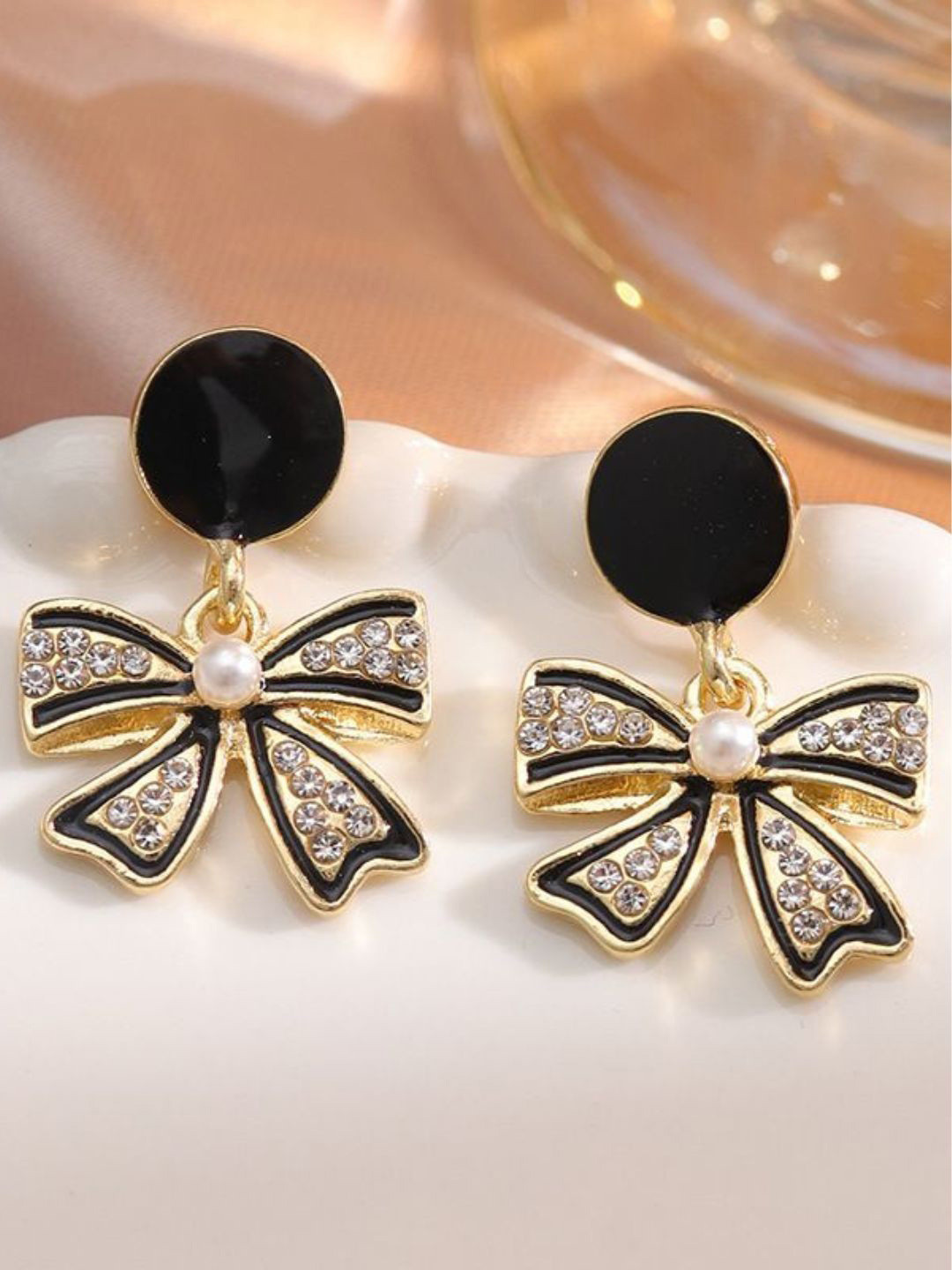 CareDone Korean Style Black Bow Small Drop Earrings