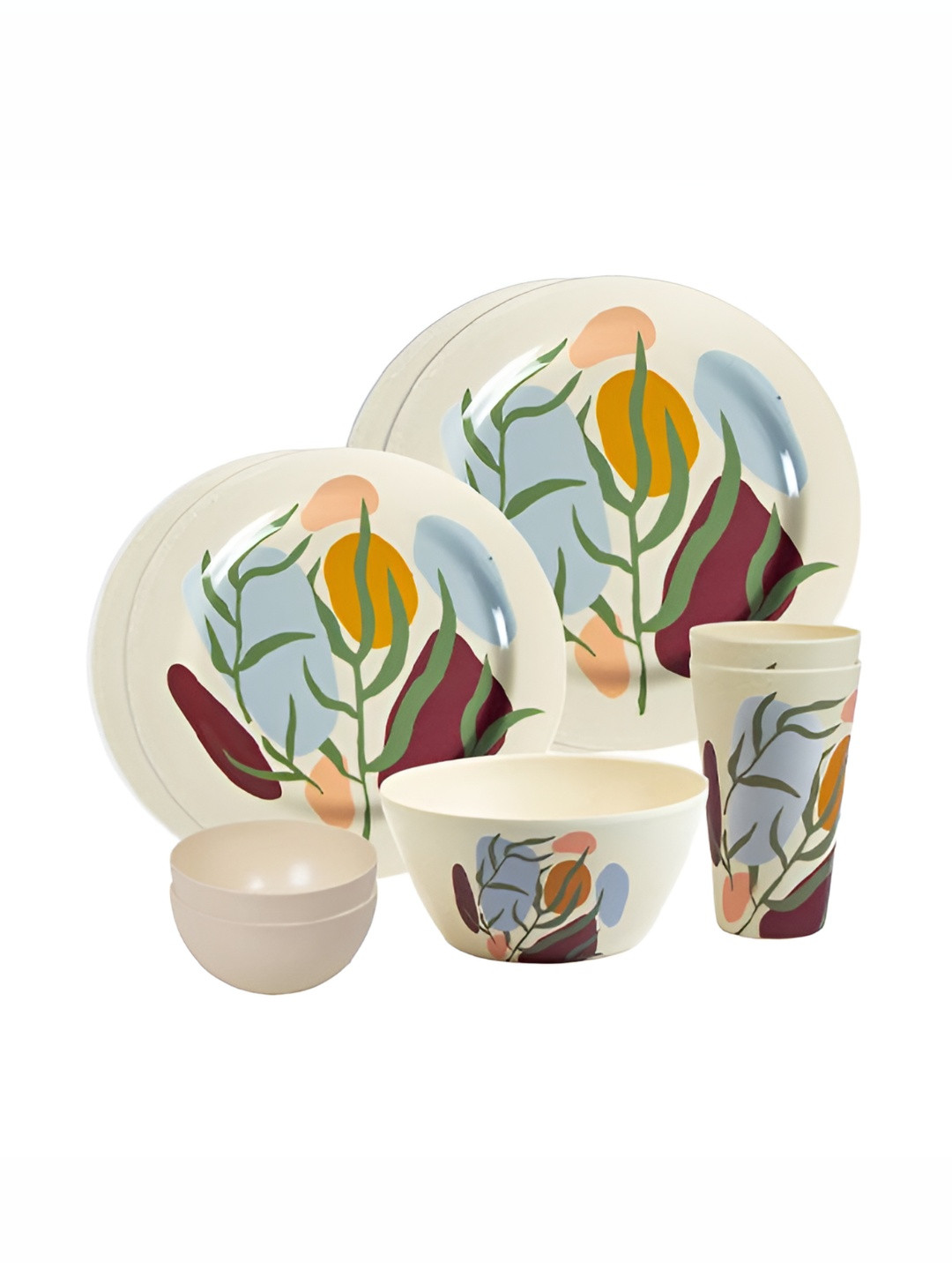 Truly Eco Smart Living Retail Off White Floral 100% Natural Bamboo Microwave Safe 9 Piece Dinner Set