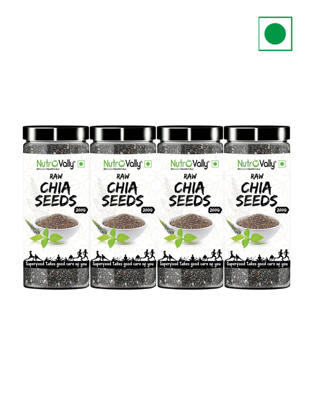 NutroVally Set Of 4 Raw Chia Seed Loaded With Omega-3 & Calcium Rich - 800 g