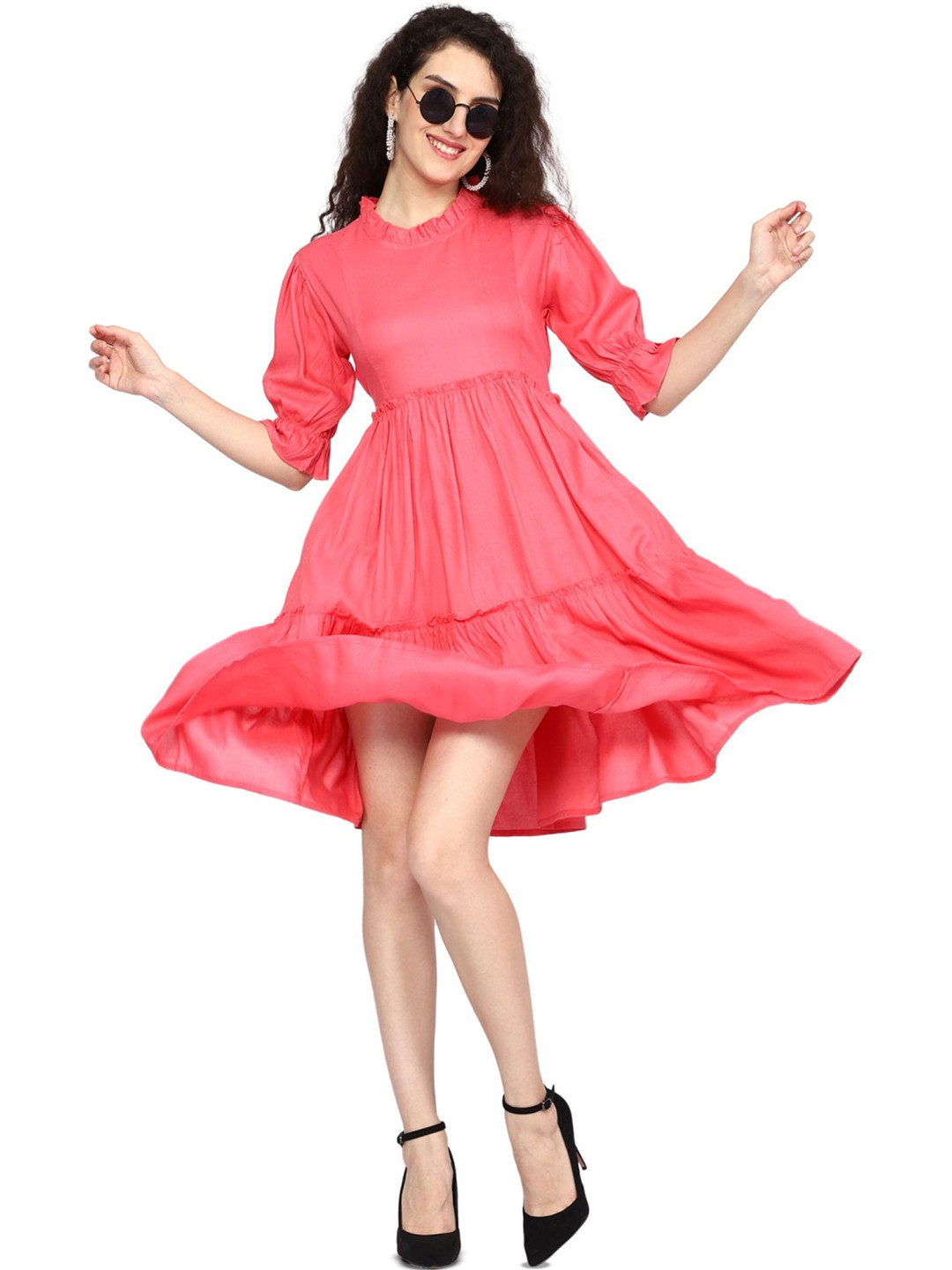 GMI Mock Neck Fit And Flare Dress