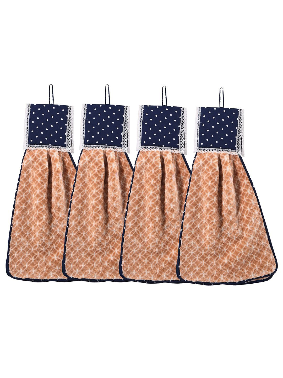 Kuber Industries White 4 Pcs Printed Microfiber Wash Basin Napkin Towel With Hanging Loops