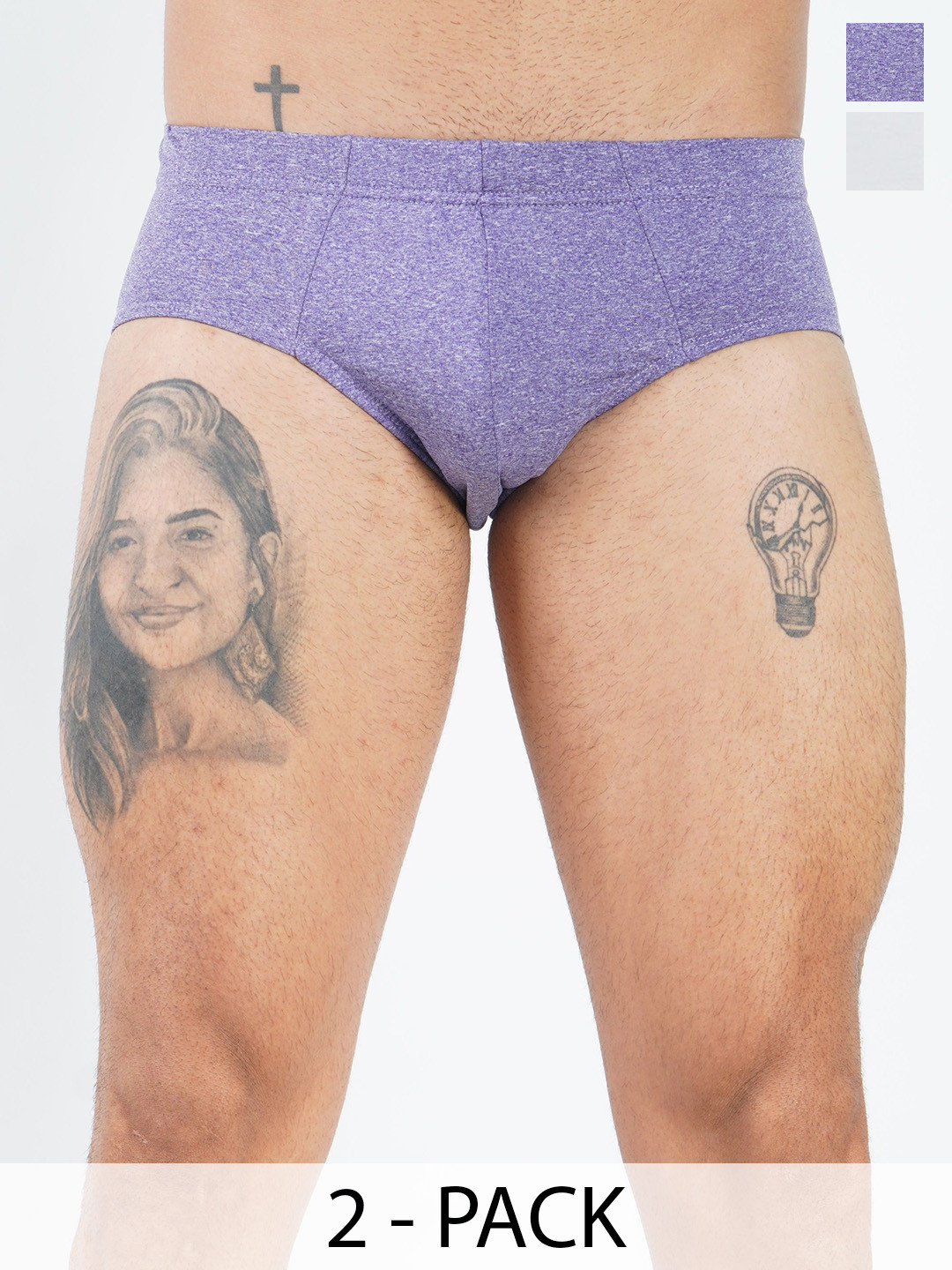 GOTO Men Pack Of 2 Bikini Briefs Mel lycra inner elastic Blue Lt Grey Mlg