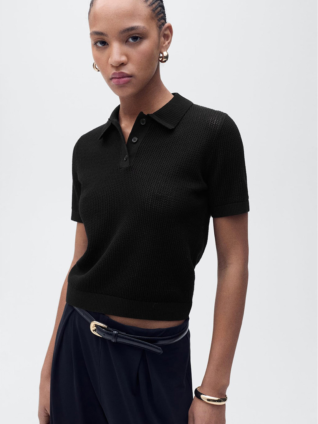 MANGO Knitted Cotton Polo Top