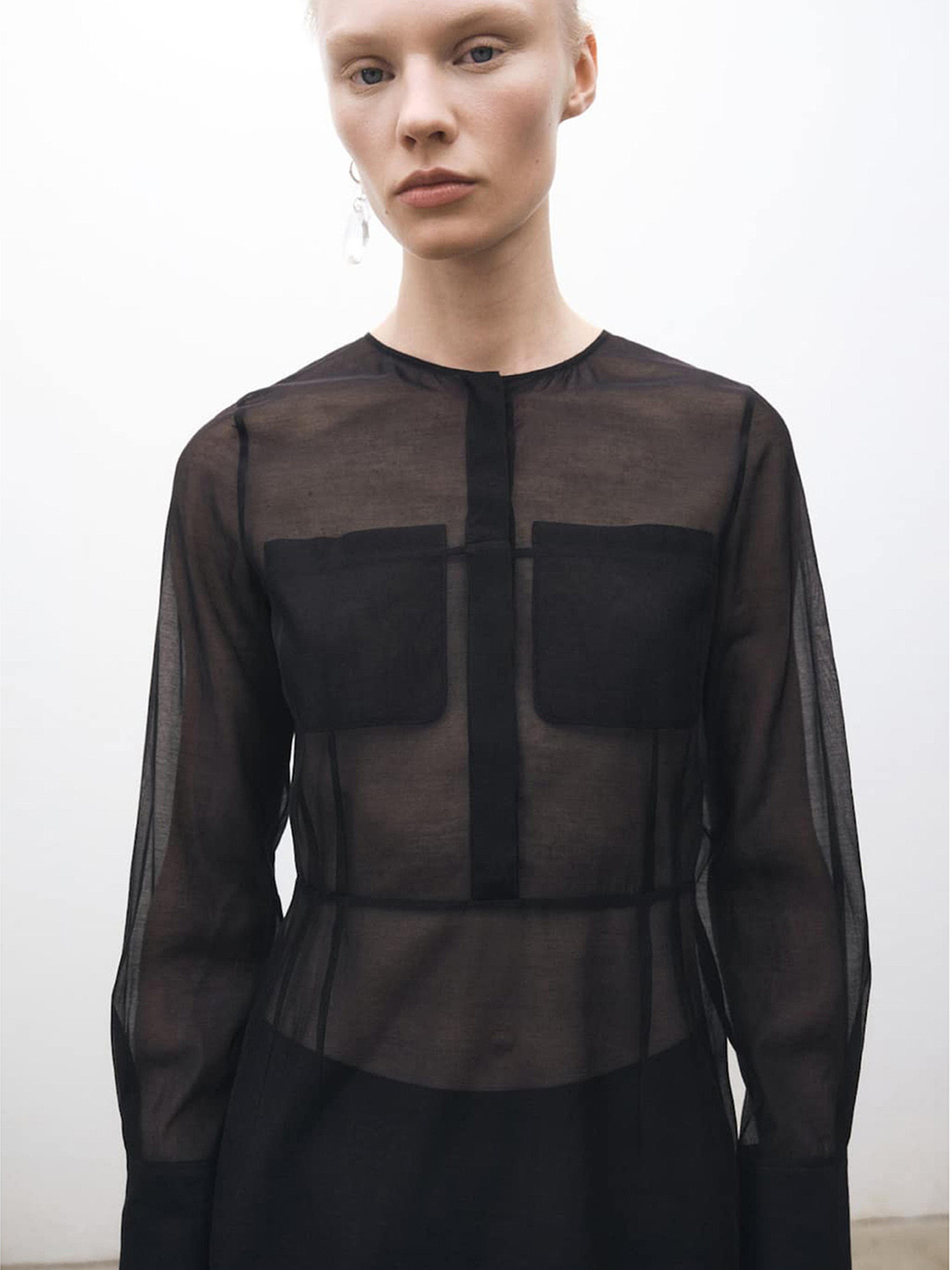 MANGO SELECTION Sheer Cotton-Silk Midi A-Line Dress with Pockets