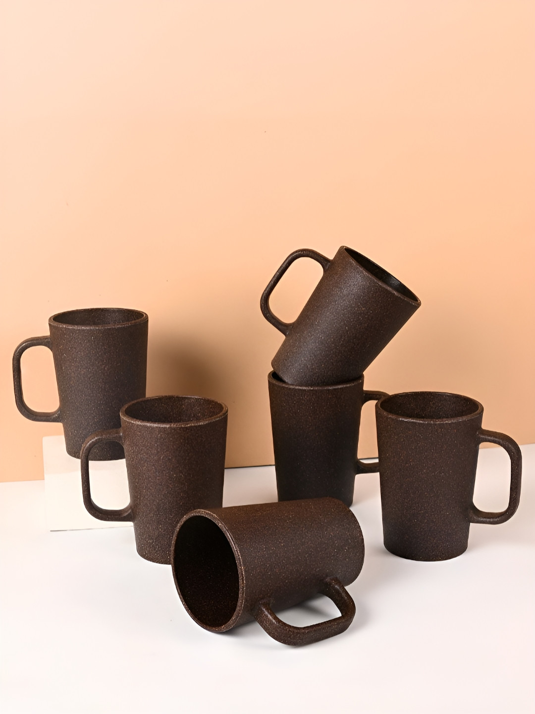 eha Zest Coffee Brown Biocomposite Handmade 6 Piece Mugs-400ml