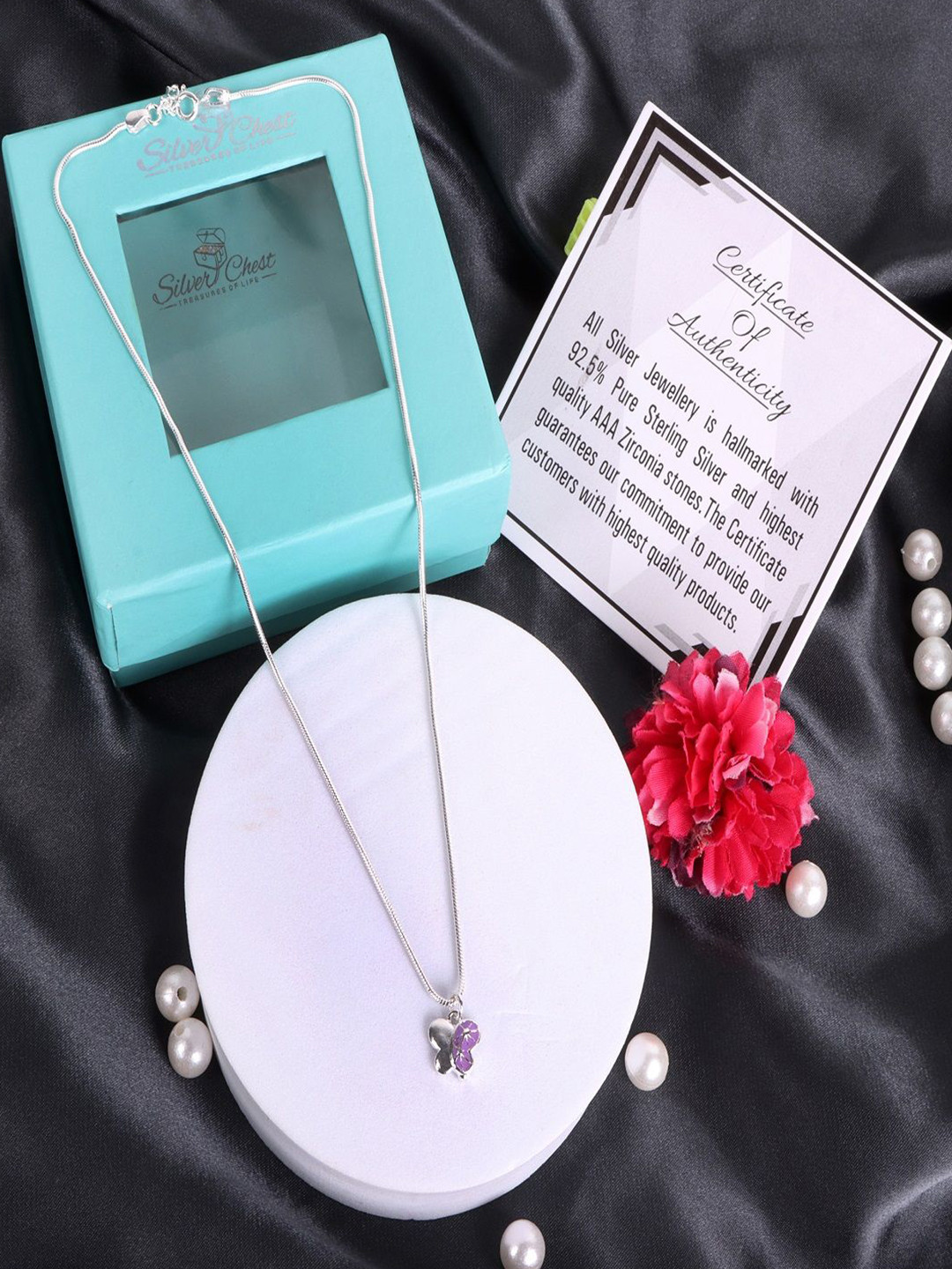 Silver Chest Girls 925 Silver Butterfly-Shaped Pendant With Chain