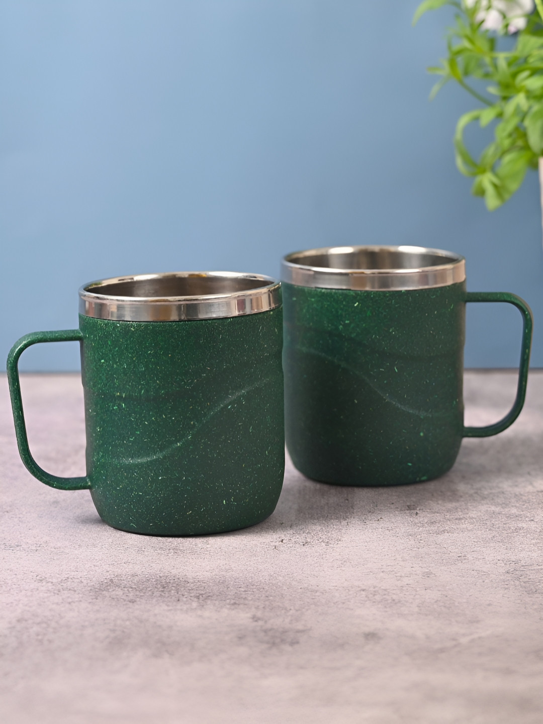 eha Best Bua Green Textured Biocomposite Microwave Safe 2 Piece Mugs-250ml