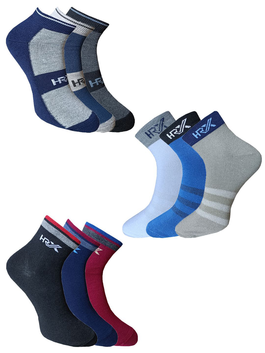 HRX Men's Pack of 9 Assorted Ankle Length Socks