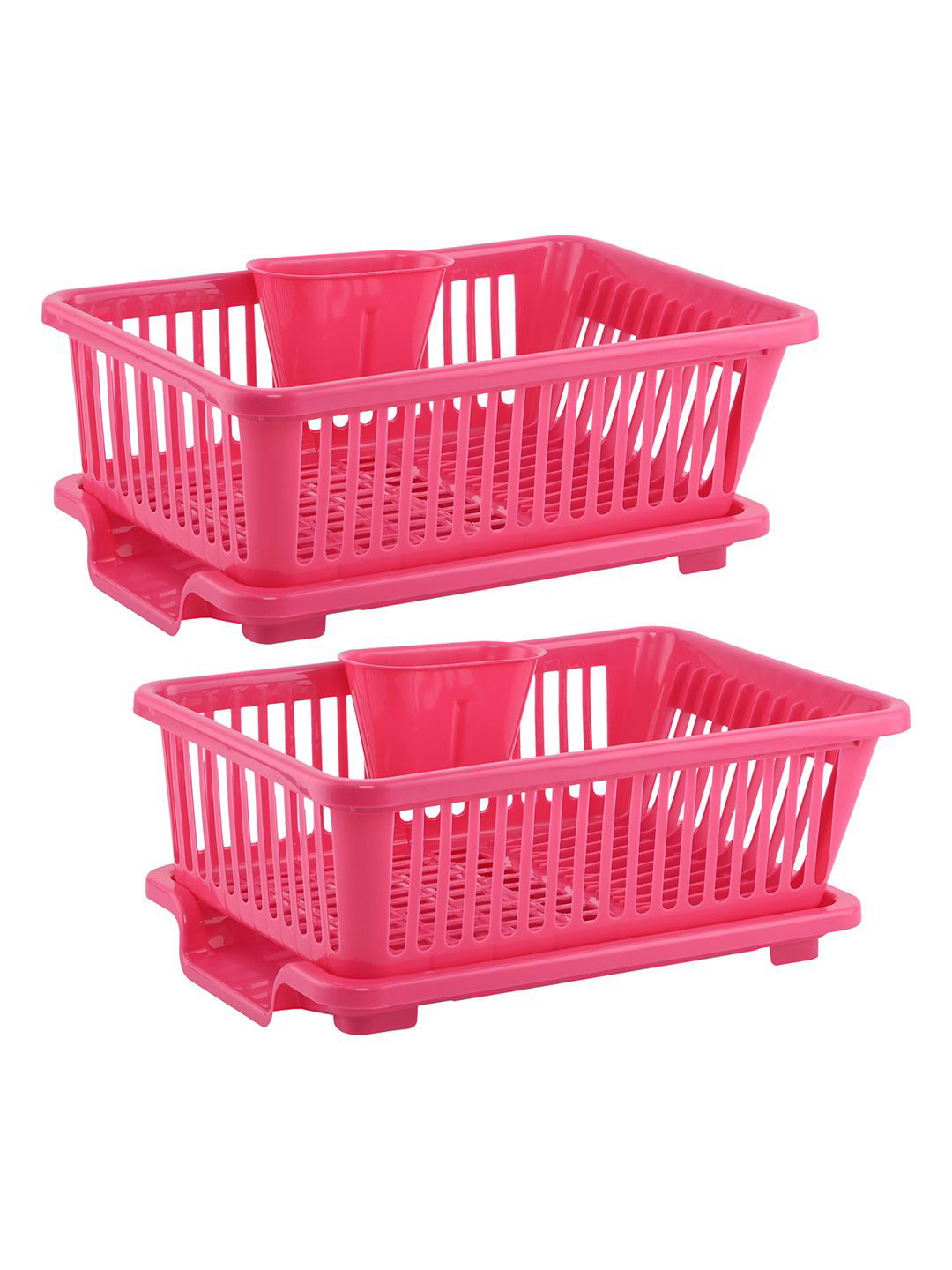 Kuber Industries Pink 2 Pieces Plastic Dish Rack with Drainer