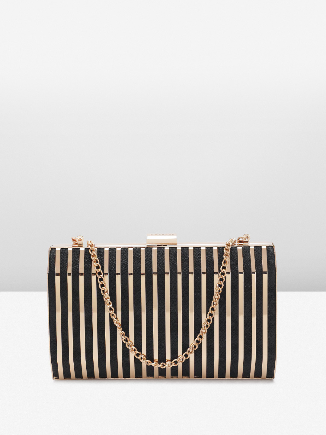 Caprese Snake Skin Textured Metallic Detail Box Clutch