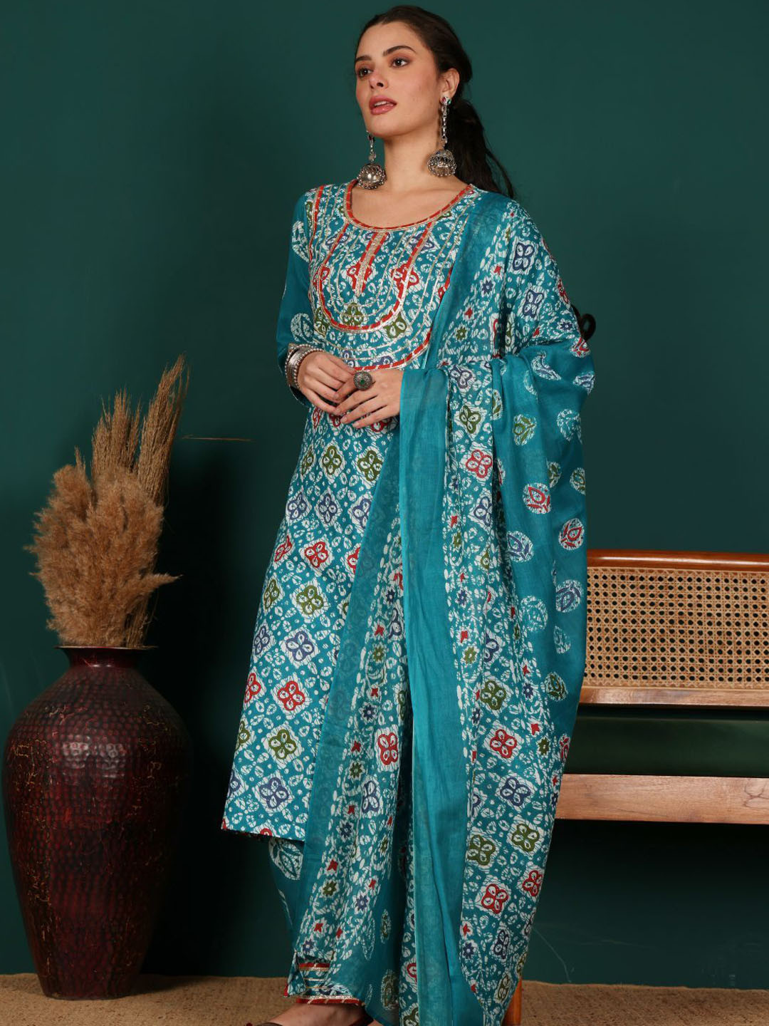 Lative Colours of Fashion Women Yoke Design Regular Gotta Patti Pure Cotton Kurta with Trousers & With
