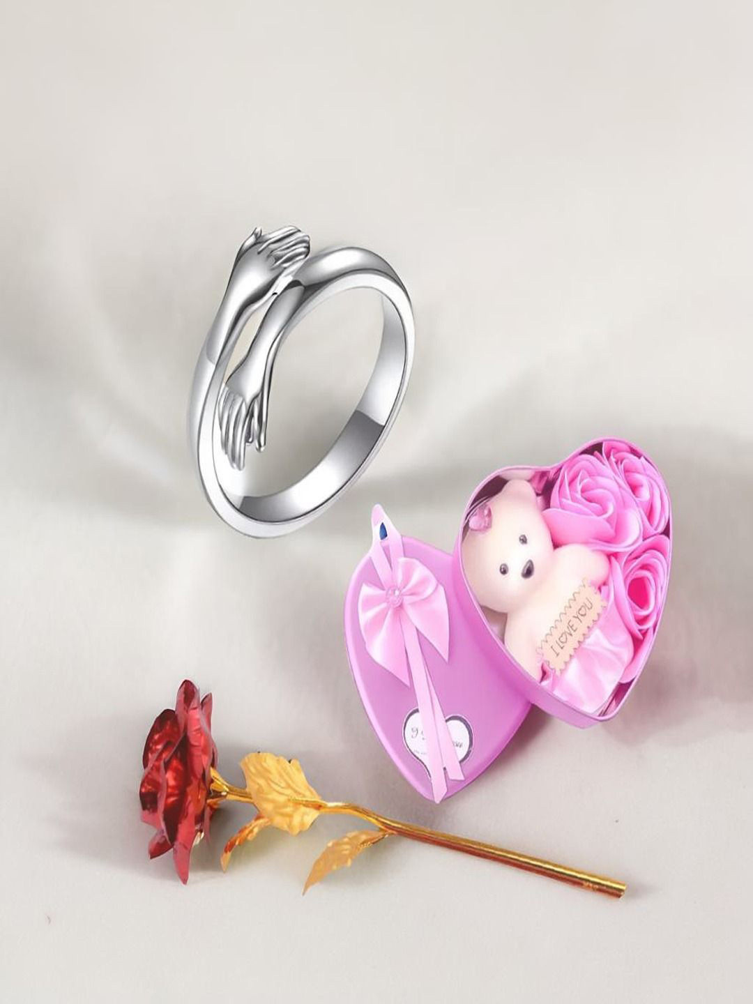 DIVASTRI Silver-Plated Hand Foldover Hug Adjustable Finger Ring