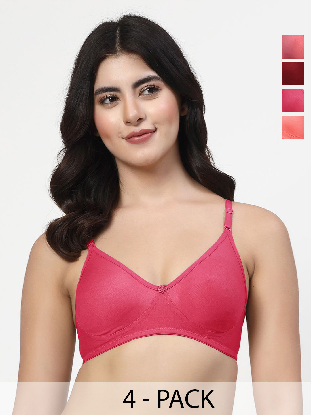 LILY Wnysor Pack of 4 Full Coverage Seamless Non Padded T Shirt Bra