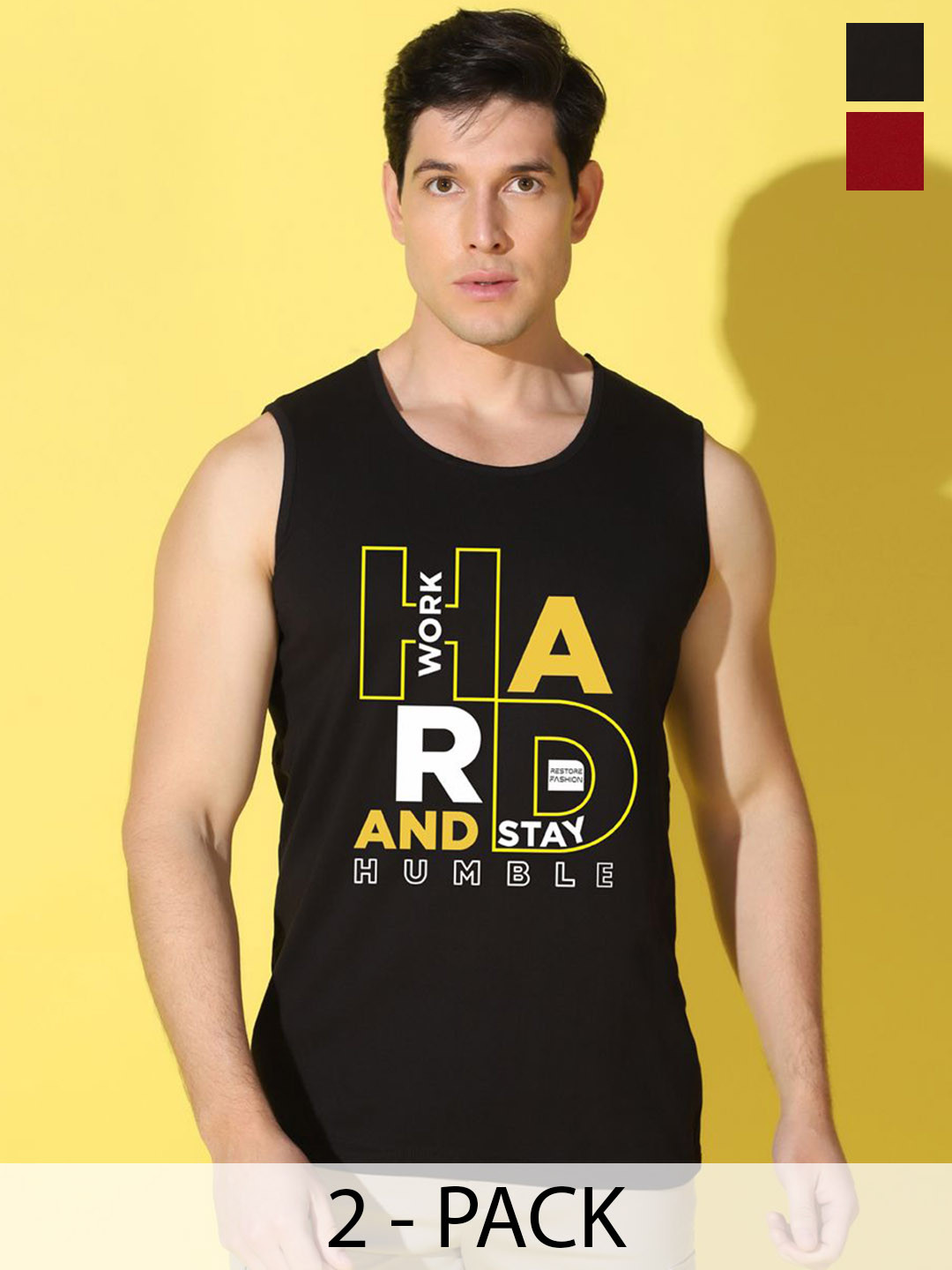 WOOSTROMen Pack Of 2 Printed Combo Cotton Gym Vests