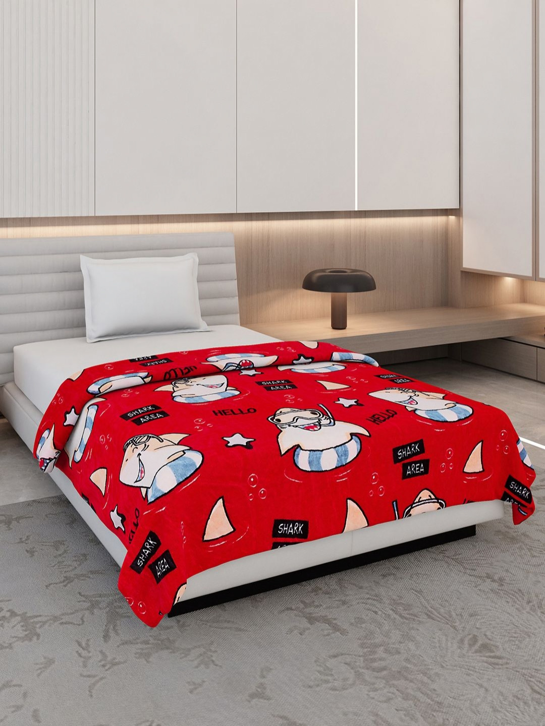 Monte Carlo Red & Blue Cartoon Characters Printed AC Room 290 GSM Single Bed Blanket