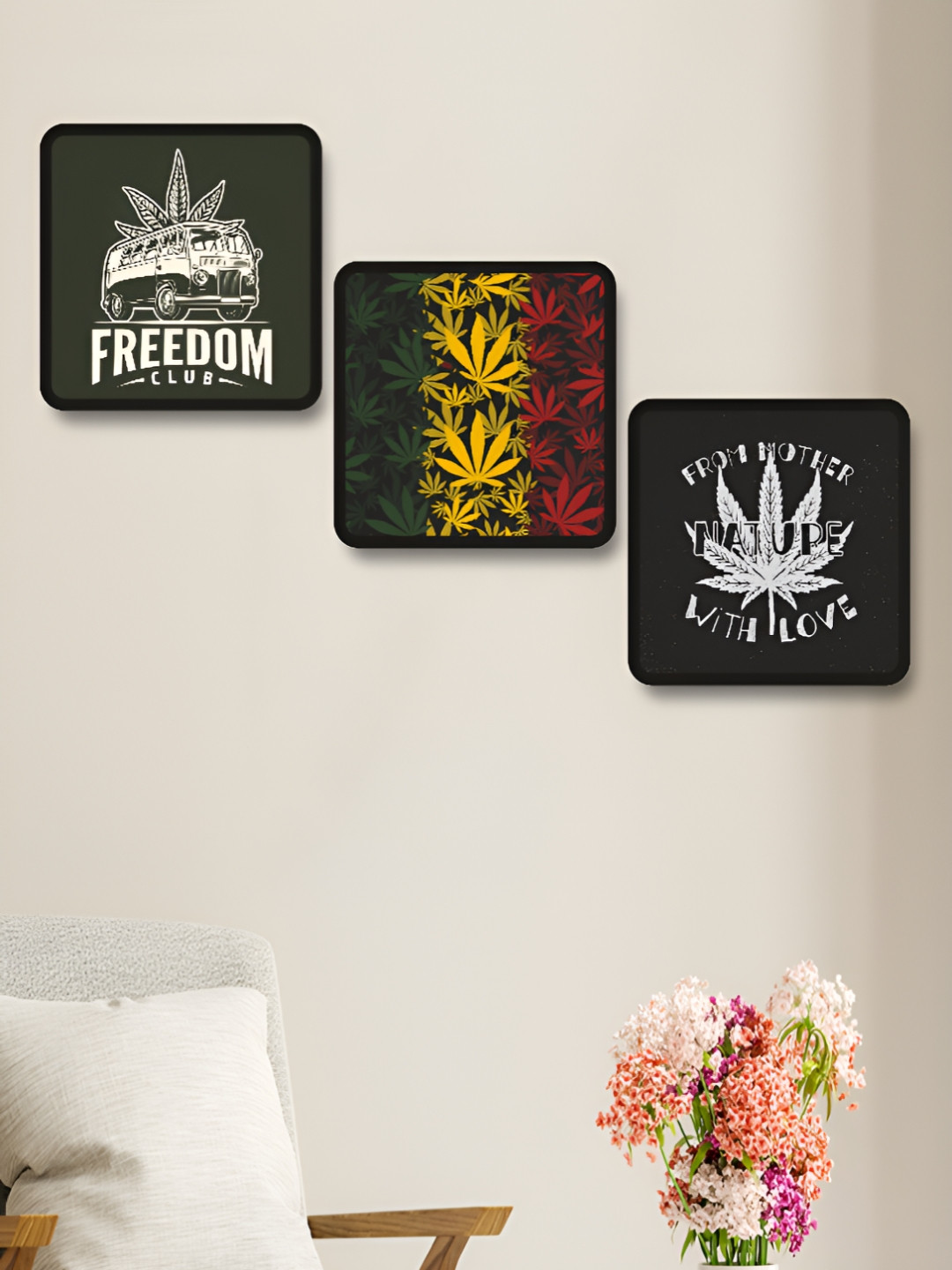 SAF Green & White 3 Piece Wood Abstract Wall Art