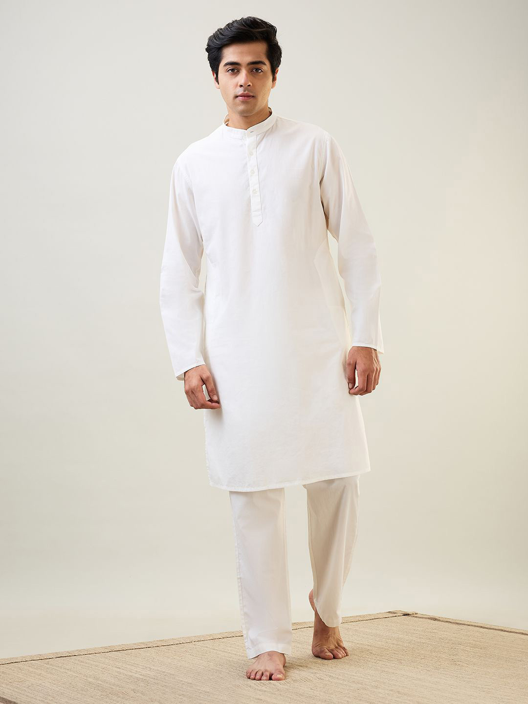 SleepZ by Raymond Men Mandarin Collar Pure Cotton Kurti & Pyjamas Night suit