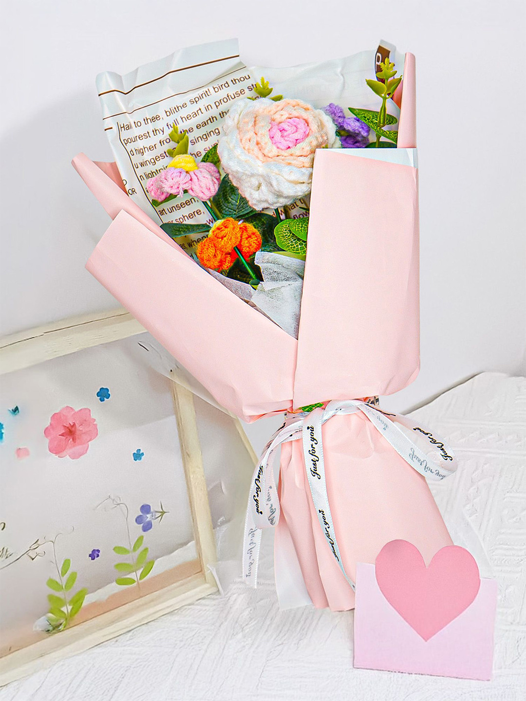 Nostrae by Ekhasa Pink & Orange Rose Crochet Artificial Flowers Bouquet