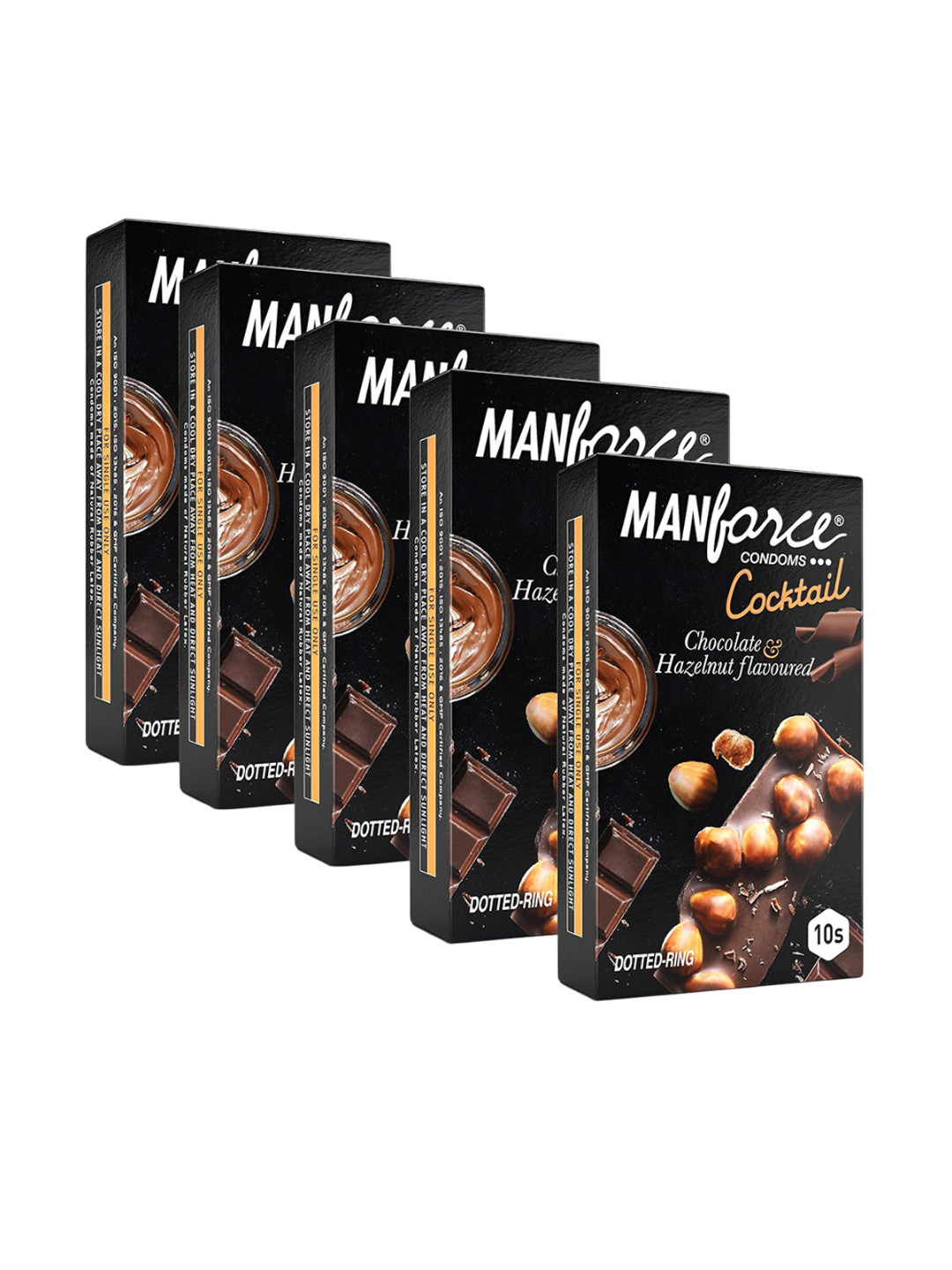 Manforce Men Set Of 5 Cocktail Dotted Hazelnut & Chocolate Flavoured Condoms - 10 Pcs Each