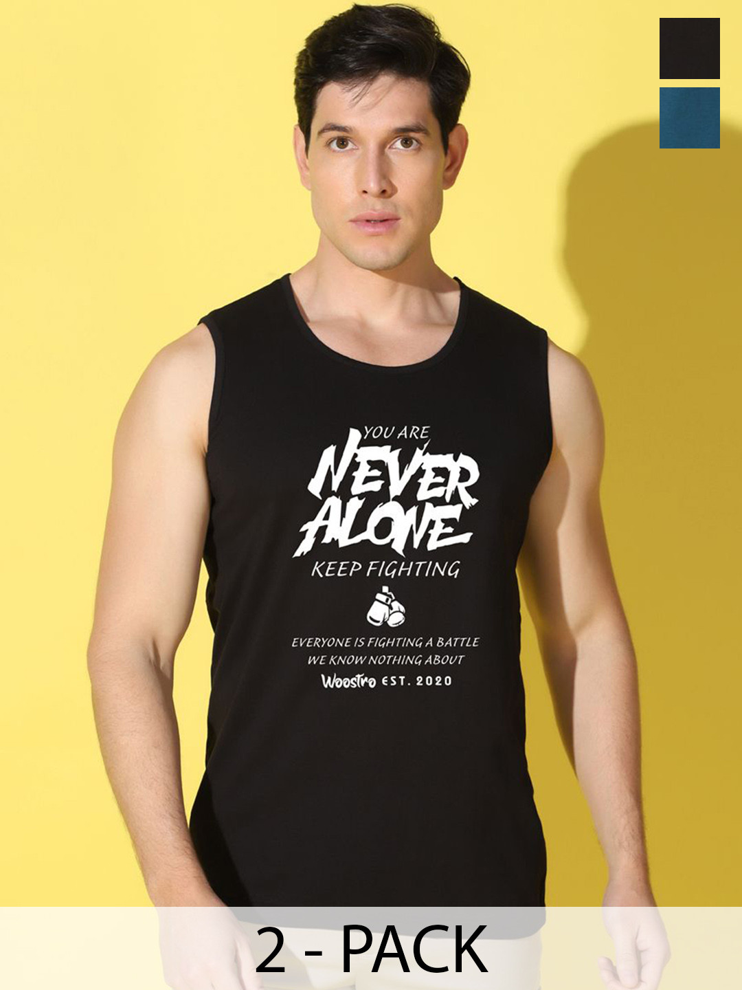 WOOSTRO Pack Of 2 Printed Super Combed Cotton Antimicrobial Gym Vests