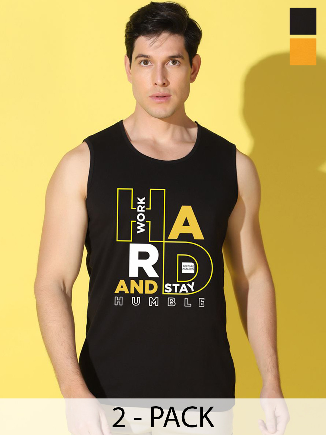 WOOSTRO Men Pack Of 2 Printed Antimicrobial Properties Ultra-Soft Combed Cotton Gym Vests