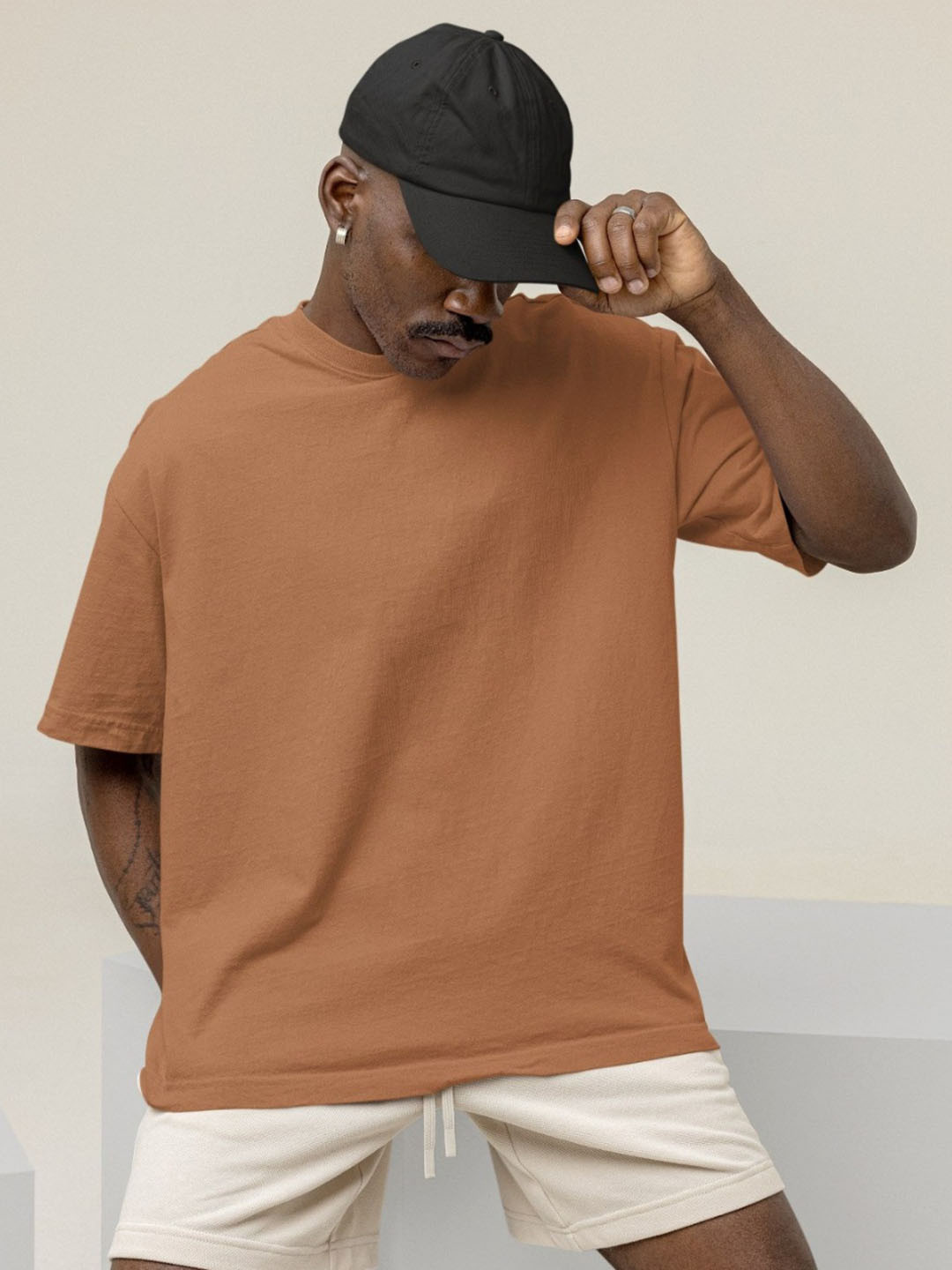 Cloroot Men Solid Round Neck Cotton Oversized T-shirt