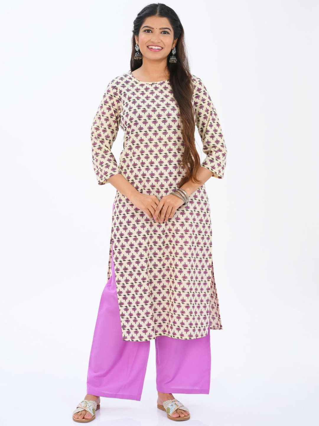 30 Looks Women Floral Printed Regular Pure Cotton Kurta with Palazzos