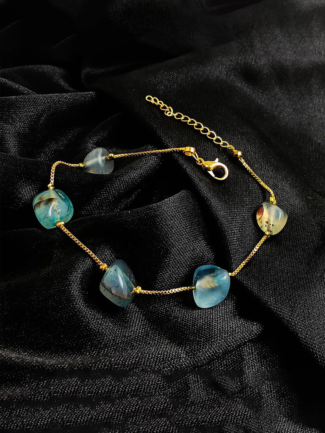 Saizen Gold-Plated Amber Blue Stones Beaded Wraparound Bracelet