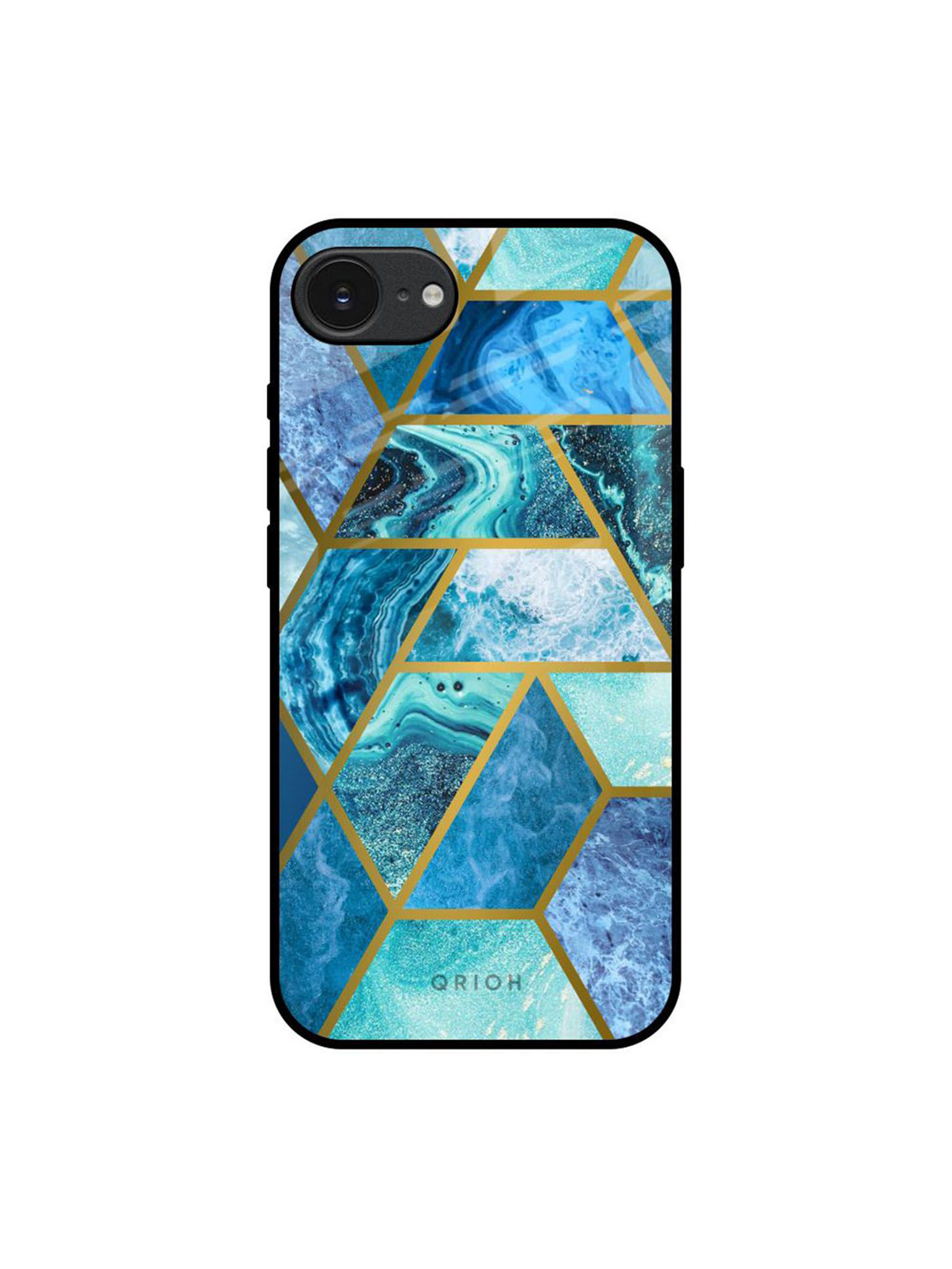 QRIOH Turquoise Geometrical Marble Apple iPhone 16e Impact Resistant Back Case