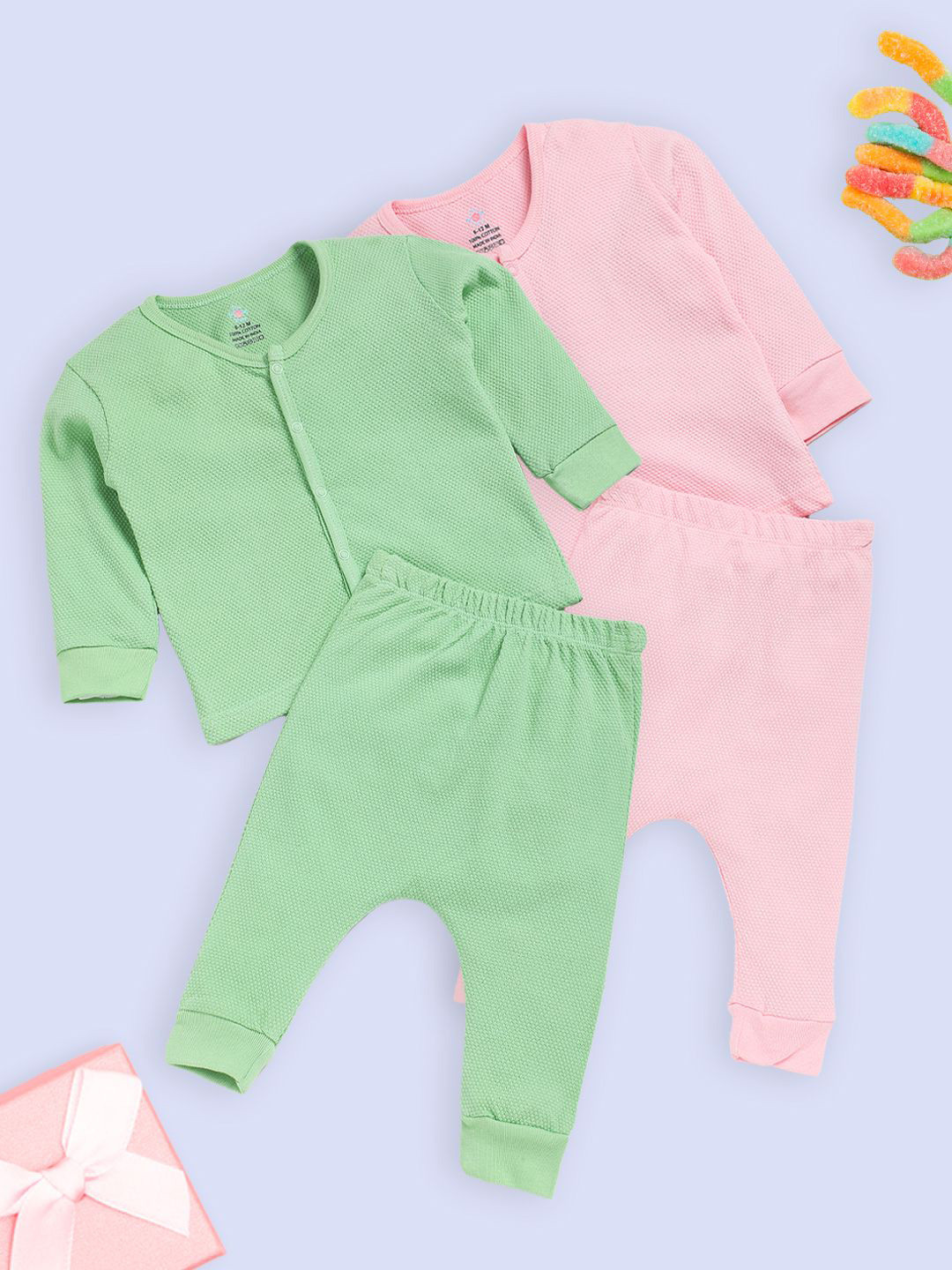 The Mom Store Kids Pack Of 2 Long Sleeves Pure Cotton Shirts With Pyjamas