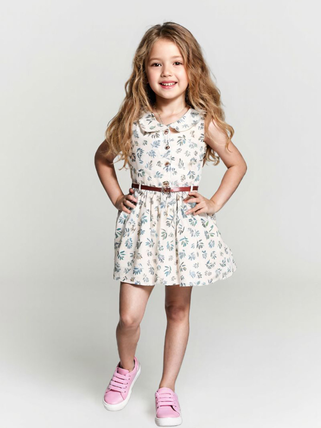 Lil Lollipop Girls Pure Cotton Floral Printed Peter Pan Collar Fit & Flare Mini Dress