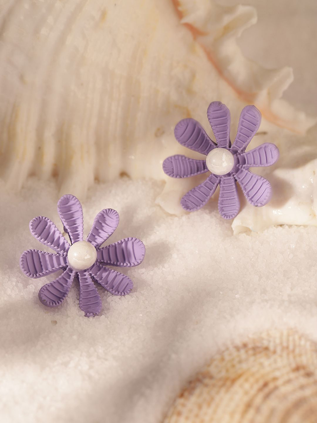 Priyaasi Blue Floral Shaped Beaded Studs Earrings
