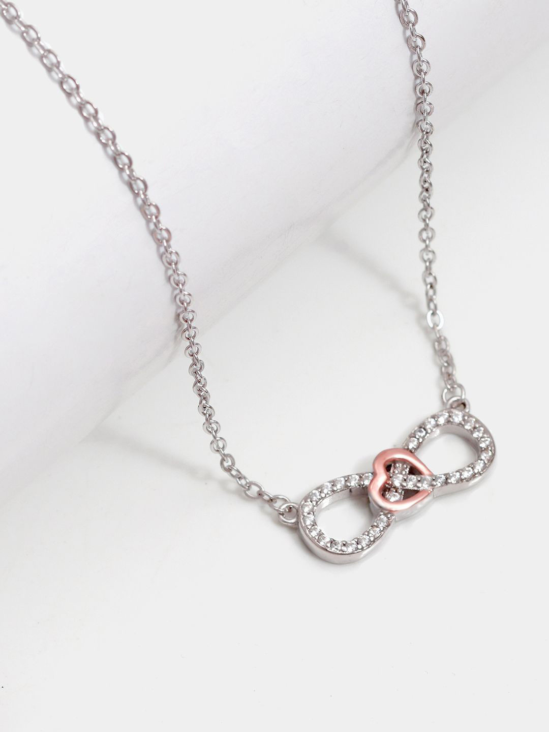 GIVA 925 Sterling Silver Rose Gold & Silver-Plated Artificial Stone Infinity Heart Chain