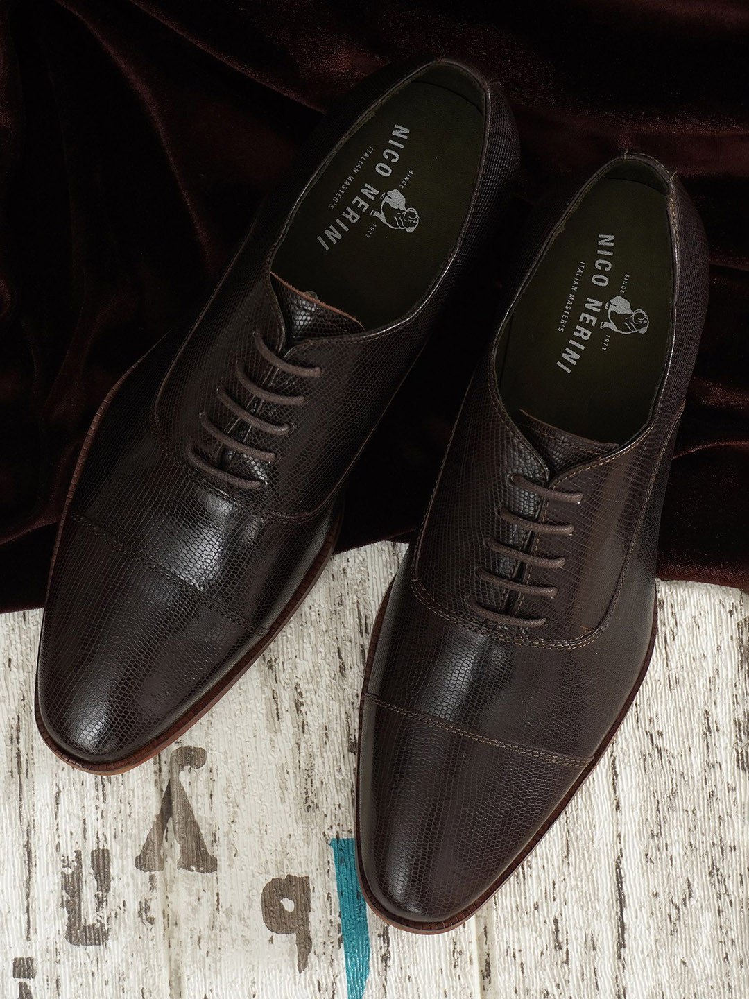 NICO NERINI Men Leather Pointed Toe Formal Oxfords Shoes