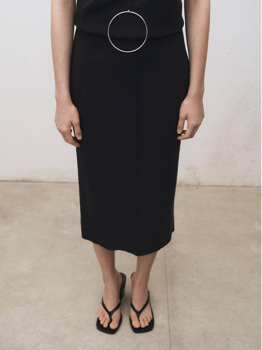 MANGO SELECTION Mid-Rise Wool-Cotton Midi Straight Skirt