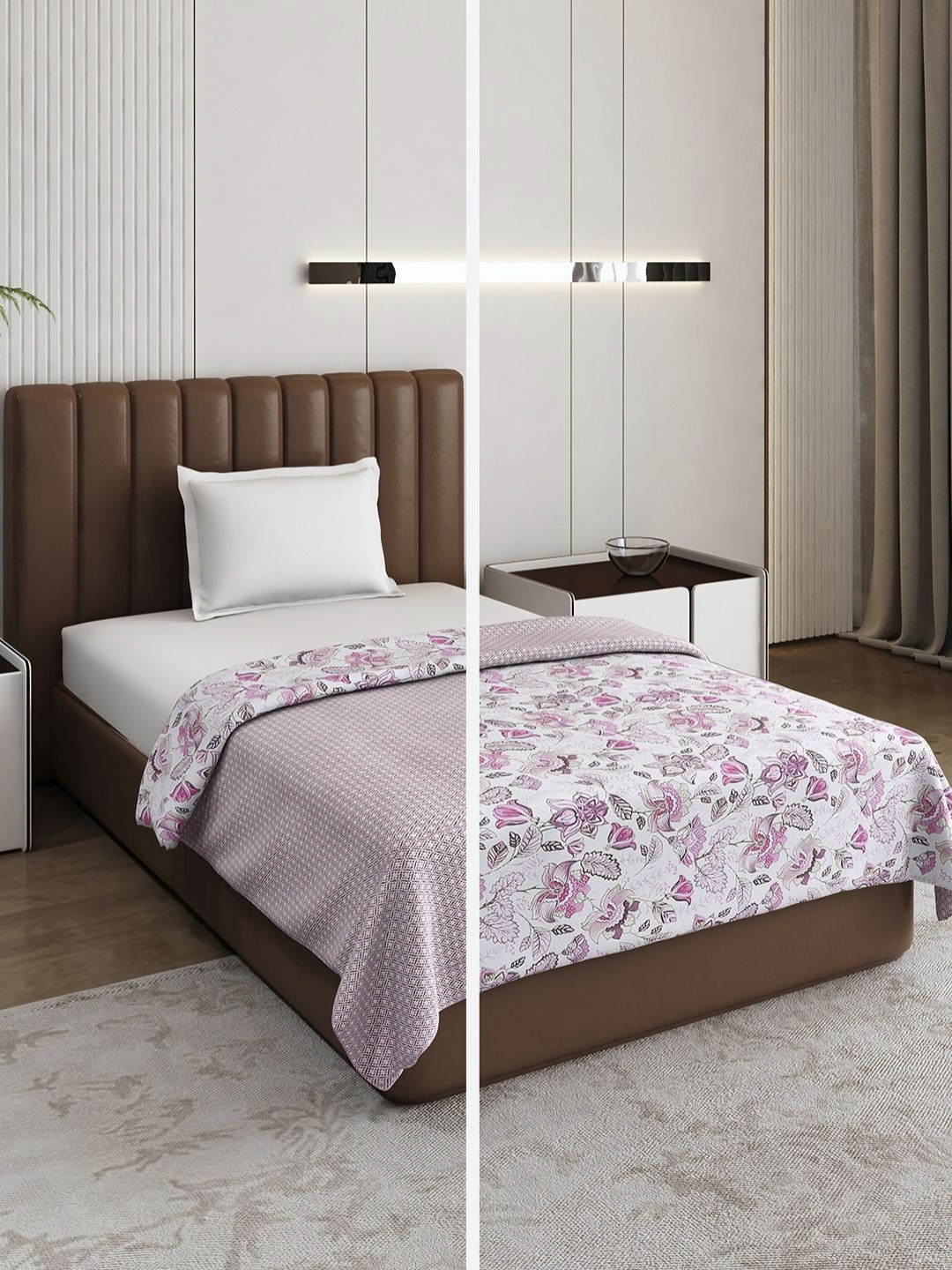 Monte Carlo Pink & White Floral Printed Mild Winter 136 GSM Single Bed Dohar