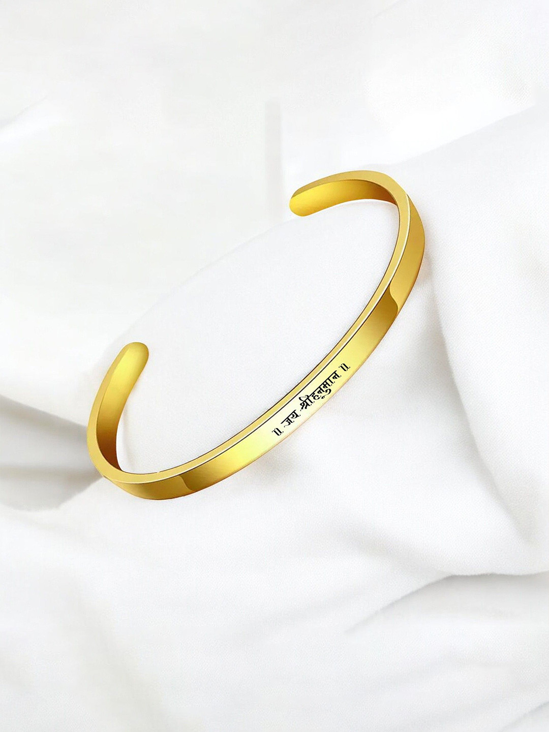 M Men Style Men Gold-Plated Stainless Steel Bajrangbali Jai Shree Hanuman Kada Bracelet