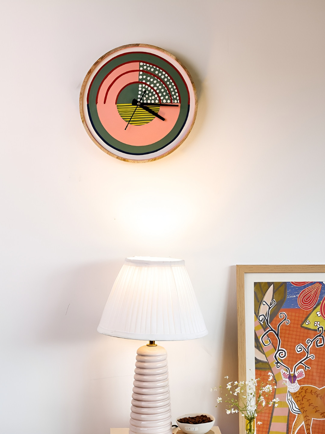 The Wishing Chair Pink & Green Pattern Harmony Wooden Wall Clock