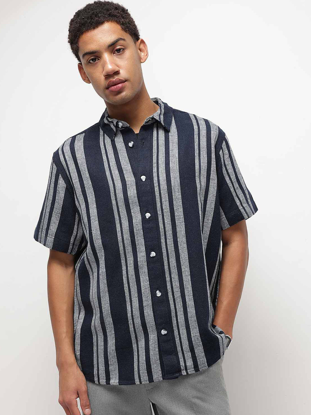 Marks & Spencer Men Vertical Striped Spread Collar Casual Shirt