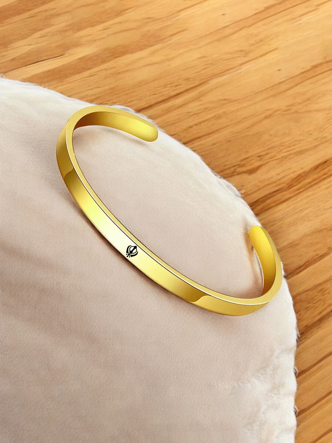 M Men Style Men Gold-Plated Stainless Steel Sikh Khanda Symbol Kada Bracelet